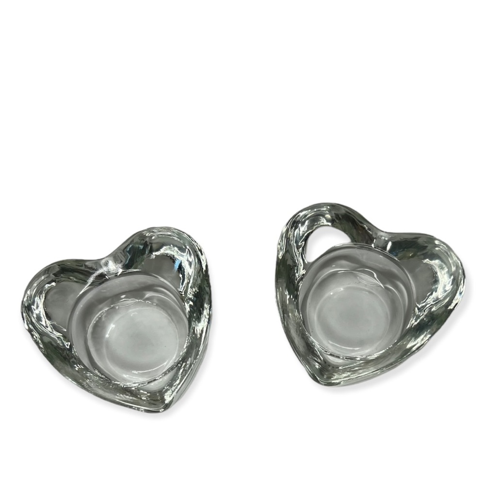 Set of 2 Clear Glass Heart Candle Holders Votive Tealight Romantic Decor